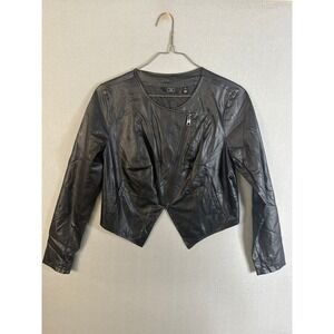 G by Giuliana Black Faux Leather Asymmetric Cropped Moto Jacket Womens Medium